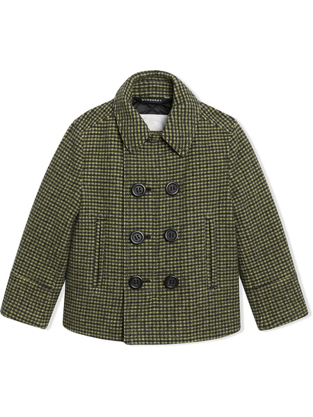  Burberry Kids Check Wool Blend Tailored Coat - Green 