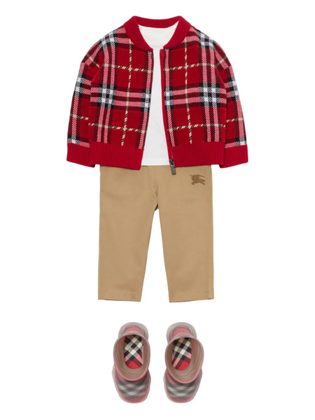  Burberry Kids Check Wool Cardigan - Red 