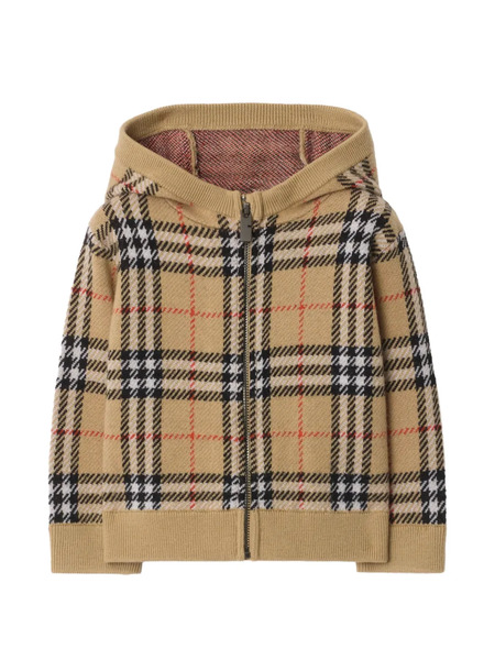  Burberry Kids Check Wool Zip Hoodie - Neutrals 