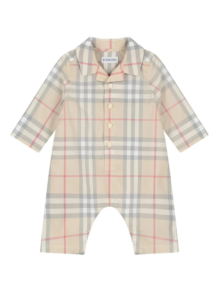  Burberry Kids Checked Cotton Romper - Neutrals 
