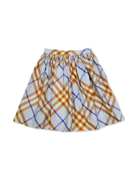  Burberry Kids Checked Pleated Silk Skirt - Blue 