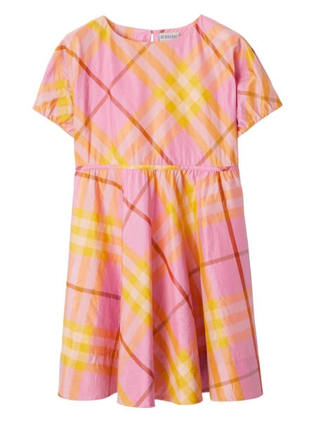  Burberry Kids Checked Silk Dress - Pink 