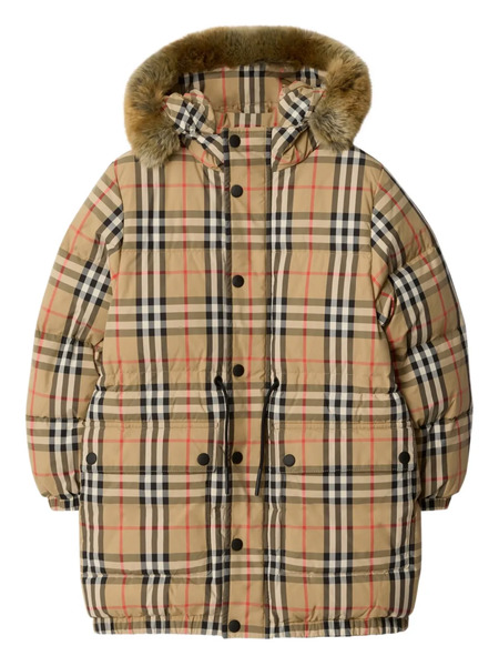  Burberry Kids Detachable Faux-fur-trim Check Puffer Coat - Neutrals 