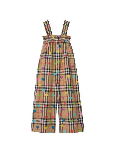  Burberry Kids Heart Check Cotton Jumpsuit - Neutrals 