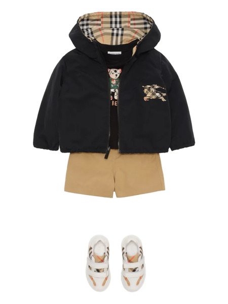  Burberry Kids Hooded Logo-appliquéd Reversible Jacket - Neutrals 