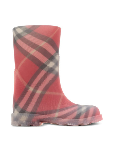  Burberry Kids Marsh Check Rain Boots - Poppy 