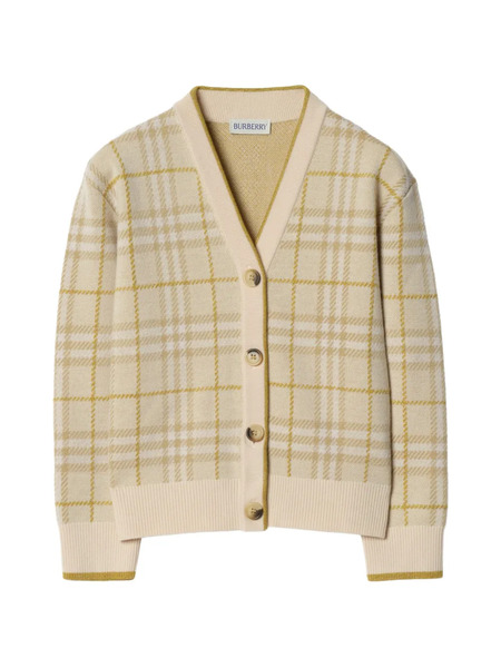  Burberry Kids Metallic Check Wool Blend Cardigan - Neutrals 