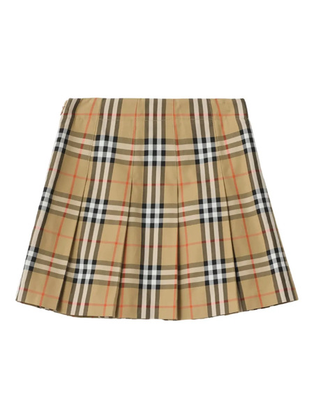  Burberry Kids Pleated Check-pattern Cotton Twill Skirt - Neutrals 
