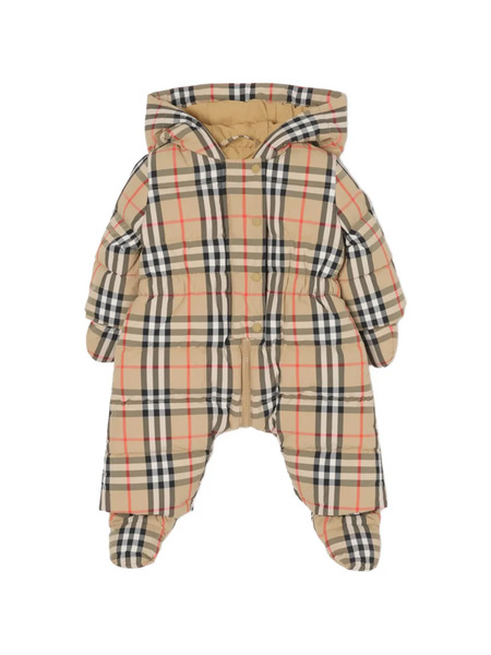  Burberry Kids Puffer Checked Babygrow - Neutrals 