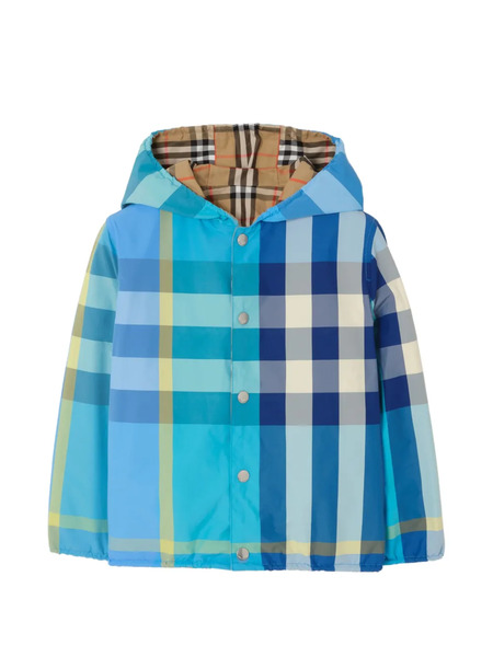  Burberry Kids Reversible Check Nylon Hooded Jacket - Blue 