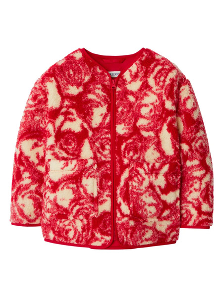  Burberry Kids Rose-print Fleece Collarless Jacket - Red 