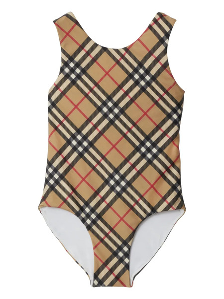  Burberry Kids Round-neck Checked Swimsuit - Neutrals 