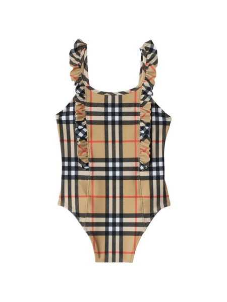  Burberry Kids Ruffle Trim Check Swimsuit - Neutrals 