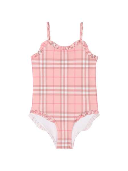  Burberry Kids Ruffle Trim Check Swimsuit - Pink 