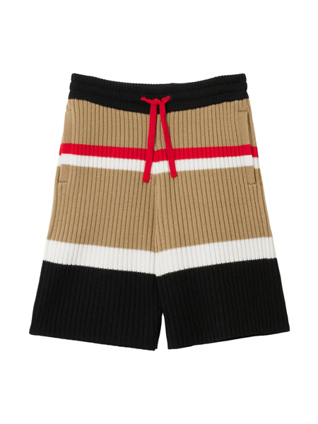  Burberry Kids Striped Wool Drawstring Shorts - Black 