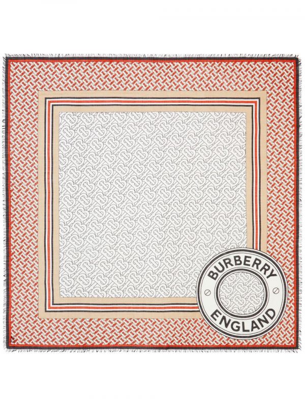  Burberry Large Monogram Square Scarf - Red 
