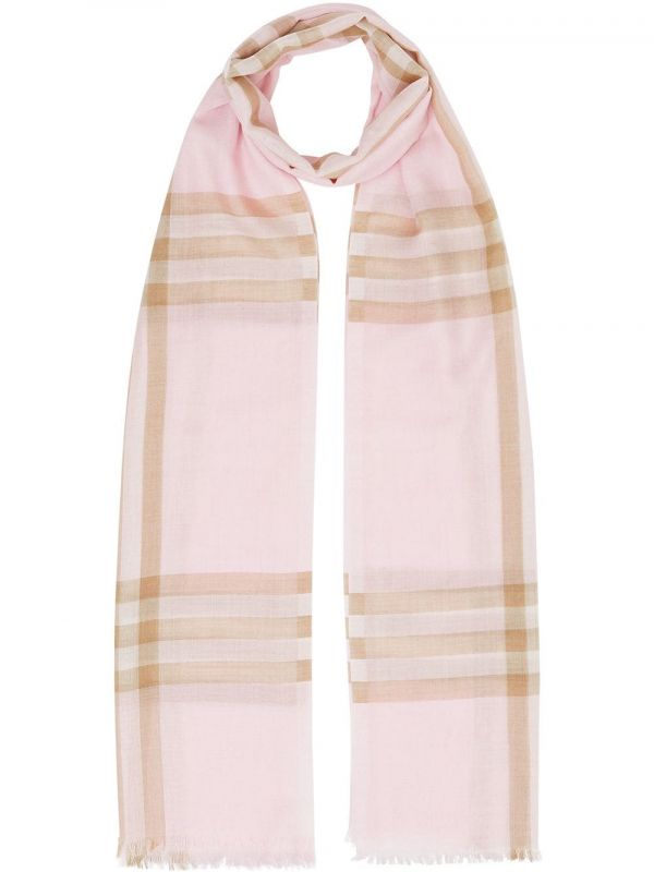  Burberry Lightweight Check Wool Silk Scarf - Pink 