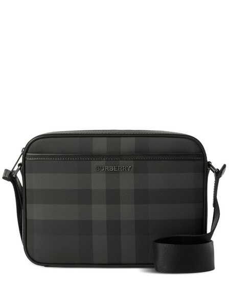  Burberry Logo-lettering Check-pattern Messenger Bag - Black 
