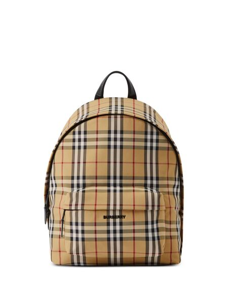 Burberry Logo-plaque Check-print Backpack - Neutrals 