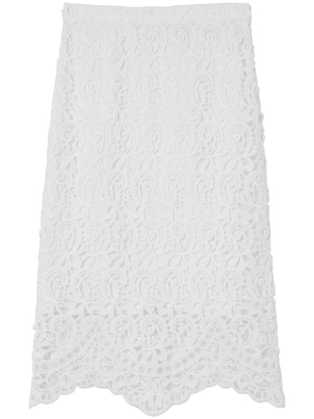  Burberry Macramé-lace Pencil Skirt - White 
