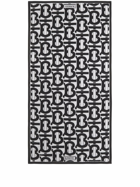  Burberry Monogram-pattern Jacquard Cotton Bath Towel - Black 