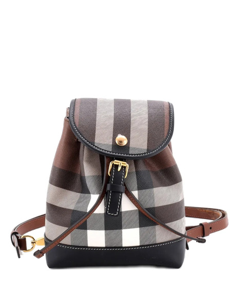  Burberry Pre-owned Flap House Check Coated Canvas Micro Backpack - Black 