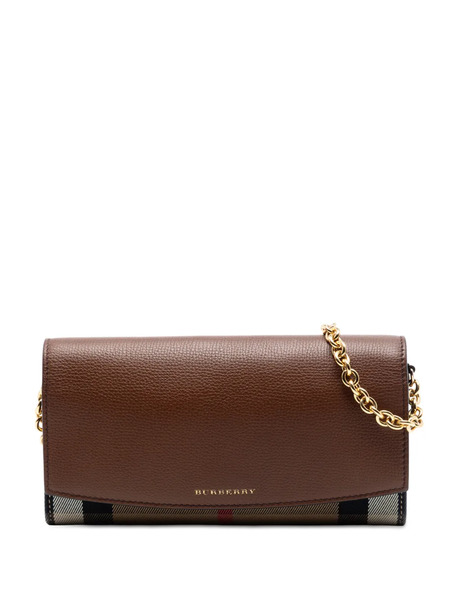  Burberry Pre-owned 2000-2017 House Check Canvas And Leather Henley Wallet On Chain Crossbody Bag - Brown 