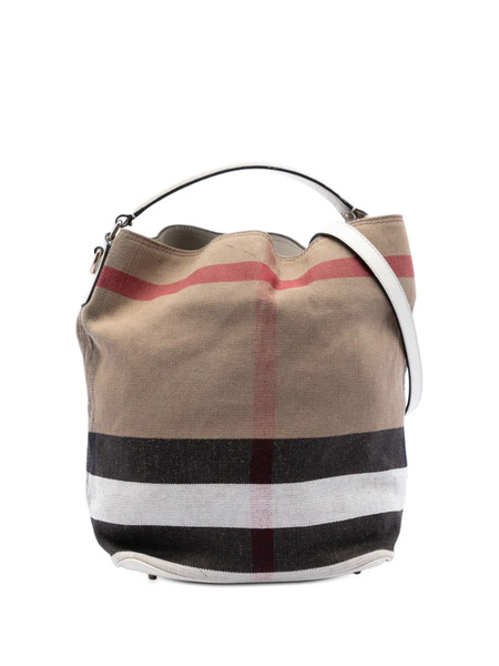  Burberry Pre-owned 2000-2017 Medium Mega Check Canvas Ashby Bucket Bag Satchel - Brown 