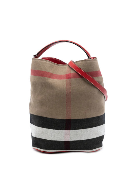  Burberry Pre-owned 2000-2017 Medium Mega Check Canvas Ashby Bucket Bag Satchel - Brown 