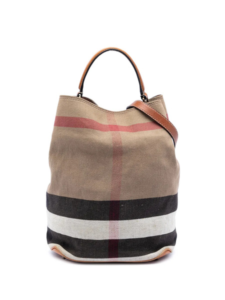  Burberry Pre-owned 2000-2017 Medium Mega Check Canvas Ashby Bucket Bag Satchel - Brown 