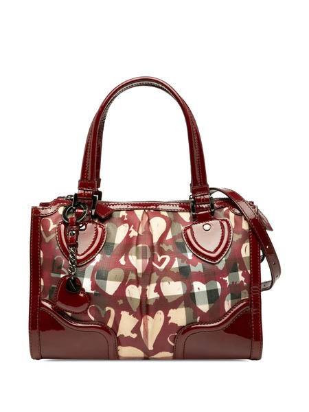  Burberry Pre-owned 2010-2025 Patent Trimmed House Check Coated Canvas Hearts Pilgrim Satchel - Brown 