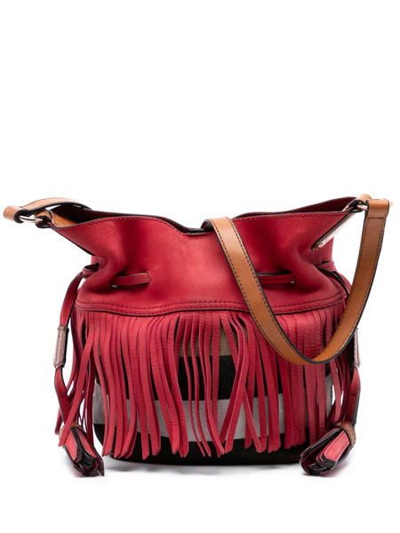  Burberry Pre-owned 2000-2017 Small Mega Check Canvas And Suede Fringe Belgrove Bucket Bag - Red 
