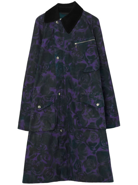 Burberry Rose-print Long Coat - Purple 