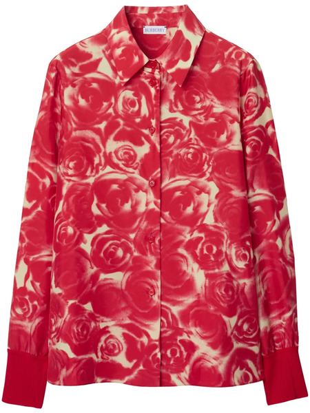  Burberry Rose-print Silk Shirt - Red 