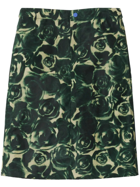  Burberry Rose-print Waxed-cotton Skirt - Green 