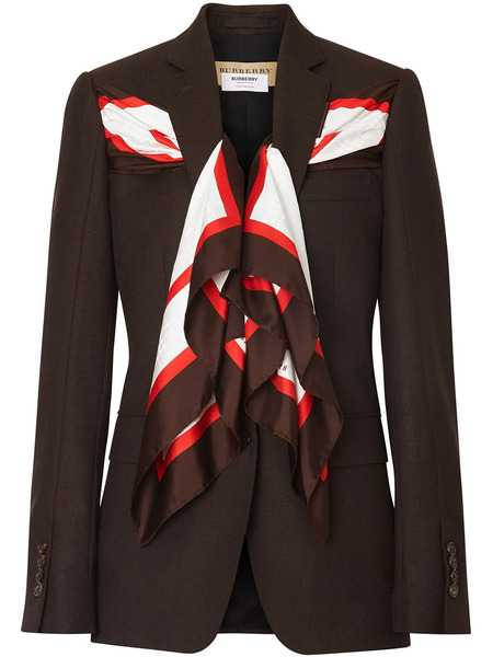  Burberry Silk Scarf Detail Wool Tailored Jacket - Brown 