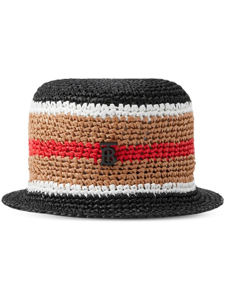 Burberry Striped Raffia Bucket Hat - Black 
