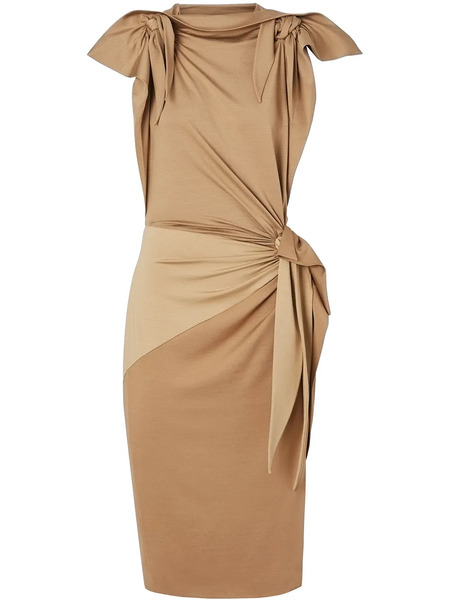  Burberry Tie Detail Tri-tone Silk Jersey Dress - Neutrals 
