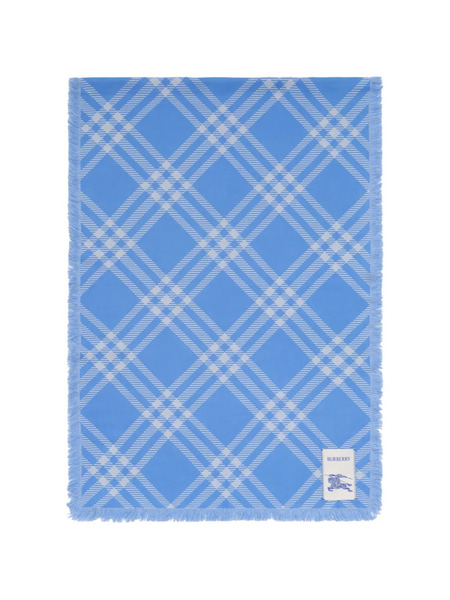  Burberry Wide Check Wool Silk Scarf - Blue 