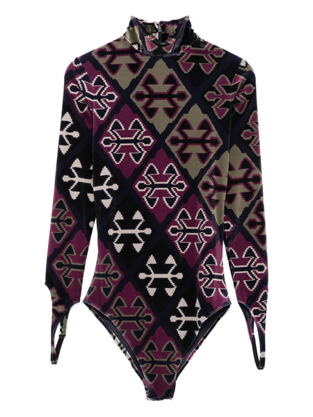  Burc Akyol Geometric-print Velvet Bodysuit - Blue 