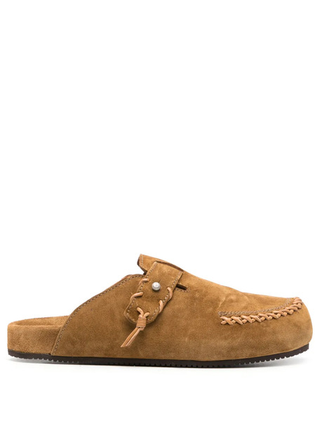  Buttero Decorative-stitching Suede Slippers - Brown 