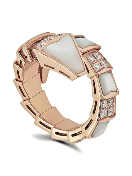  Bvlgari 18k Rose Gold Serpenti Viper Diamond Ring 