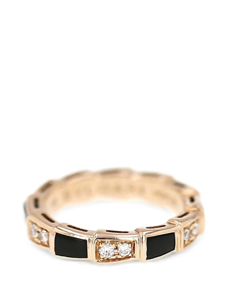  Bvlgari Pre-owned Diamond Onyx Pink Gold Serpenti Viper Ring 