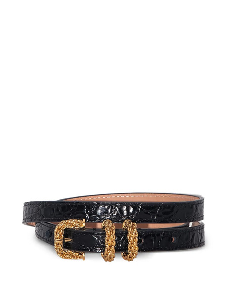  By Far Embossed Gold-tone Buckle Belt - Black 