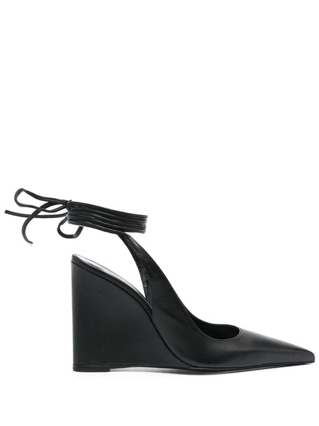  By Far 110mm Leather Wedge Sandals - Black 