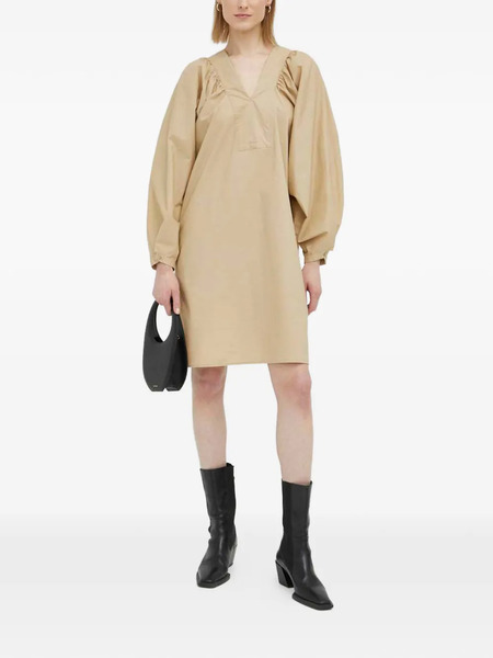  By Malene Birger Balloon-sleeve V-neck Mini Dress - Neutrals 