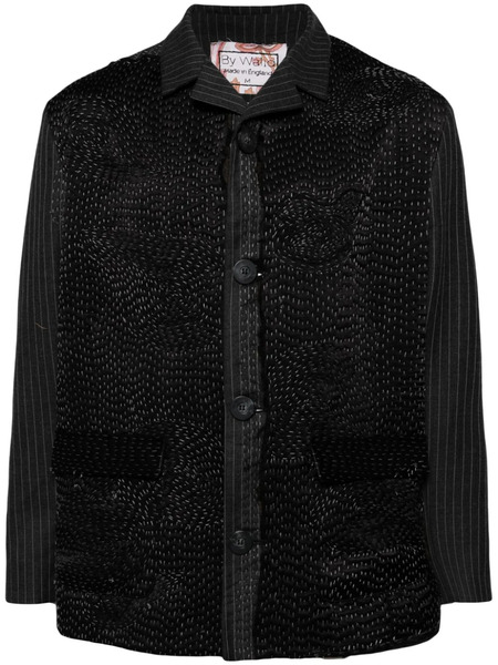  By Walid Embroidered Pinstriped Shirt Jacket - Black 