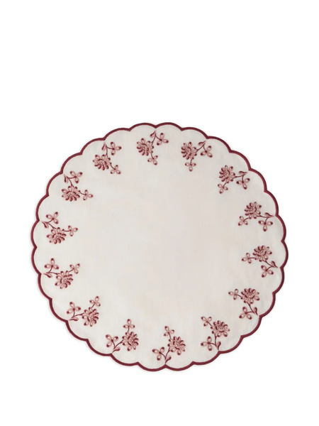  Cabana Botanica Embroidered Round Linen Placemat - White 