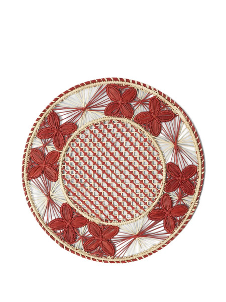  Cabana Floral-embroidery Placemat - Red 