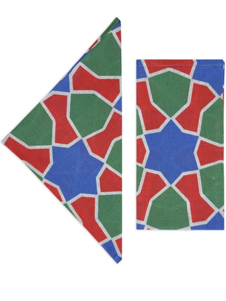  Cabana Tiles Linen Napkins (set Of Four) - Blue 
